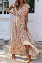 Fashion Street Print Frenulum V Neck Printed Dresses