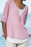 Fashion Simplicity Solid Patchwork V Neck Tops