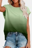 Casual Street Gradual Change Split Joint Pocket O Neck T-Shirts