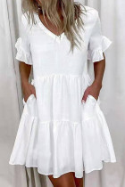 Casual Solid Split Joint V Neck A Line Dresses(4 Colors)