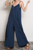 Fashion Street Solid Split Joint V Neck Loose Jumpsuits