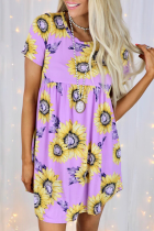 Casual Street Floral Split Joint O Neck Dresses