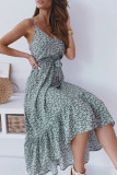 Fashion Casual Print Split Joint Spaghetti Strap Irregular Dresses
