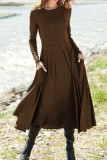 Elegant College Solid Patchwork Pocket Asymmetrical Solid Color O Neck Sheath Dresses