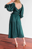Street Solid Patchwork Square Collar Waist Skirt Dresses