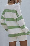Fashion Casual Striped Split Joint V Neck Long Sleeve Two Pieces