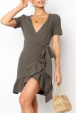 Fashion Elegant Solid Split Joint V Neck Irregular Dresses