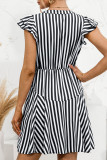 Fashion Sweet Striped Split Joint V Neck A Line Dresses