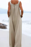 Casual Solid Patchwork Square Collar Loose Jumpsuits