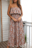 Casual Elegant Floral Split Joint Flounce Strapless A Line Dresses