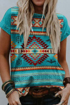 Fashion Casual Print Split Joint O Neck T-Shirts