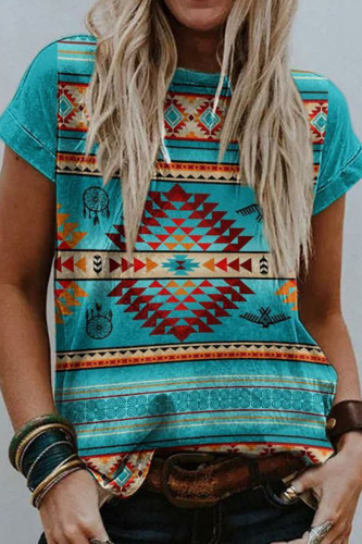 Fashion Casual Print Split Joint O Neck T-Shirts