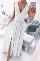 Fashion Street Solid Split Joint V Neck A Line Dresses