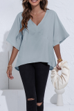 Fashion Elegant Solid Split Joint V Neck Tops