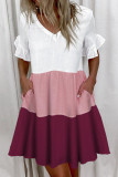 Casual Solid Split Joint V Neck A Line Dresses(4 Colors)