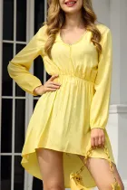 Fashion Sweet Solid Split Joint V Neck Irregular Dress Dresses