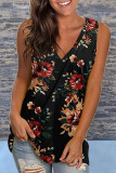 Fashion Street Print Split Joint V Neck Tops