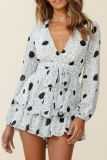 Fashion Elegant Print Frenulum V Neck Rompers