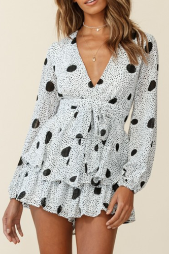 Fashion Elegant Print Frenulum V Neck Rompers