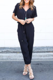 Casual Street Solid Frenulum V Neck Jumpsuits