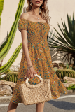 Elegant Floral Frenulum Flounce Square Collar A Line Dresses