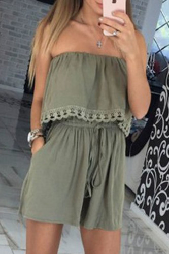 Fashion Street Solid Patchwork Strapless Loose Rompers