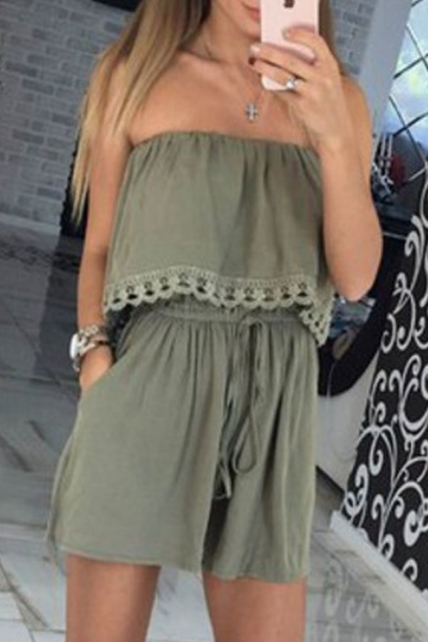 Fashion Street Solid Patchwork Strapless Loose Rompers