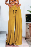 Casual Solid Bandage Loose High Waist Wide Leg Solid Color Bottoms