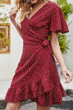 Elegant Dot Patchwork Flounce V Neck A Line Dresses