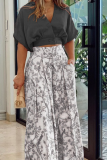 Fashion Print Patchwork V Neck Short Sleeve Two Pieces