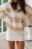 Casual Striped Patchwork Contrast O Neck Tops Sweater