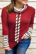 Fashion Patchwork Contrast Turtleneck Tops