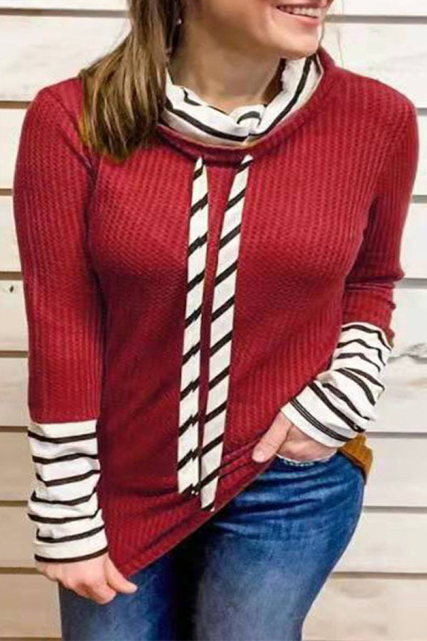 Fashion Patchwork Contrast Turtleneck Tops
