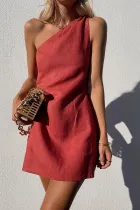 Fashion Casual Solid Split Joint One Shoulder A Line Dresses