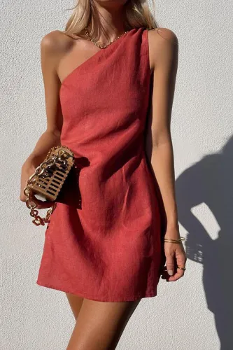 Fashion Casual Solid Split Joint One Shoulder A Line Dresses