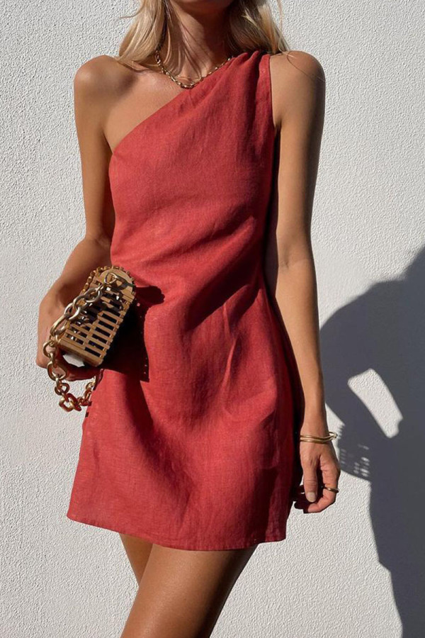 Fashion Casual Solid Split Joint One Shoulder A Line Dresses