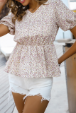 Fashion Elegant Floral Split Joint V Neck Tops