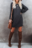 Casual Solid Split Joint Pocket O Neck Long Sleeve Dresses