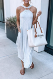 Casual Solid Backless Halter A Line Dresses