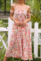 Fashion Street Print Patchwork Spaghetti Strap A Line Dresses