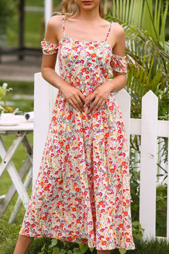 Fashion Street Print Patchwork Spaghetti Strap A Line Dresses