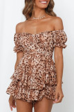 Fashion Street Print Patchwork Off the Shoulder Loose Rompers