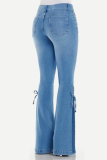 Street Solid Make Old Cross Straps Boot Cut Mid Waist Solid Color Bottoms