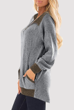 Casual Patchwork Pocket Zipper Turndown Collar Tops