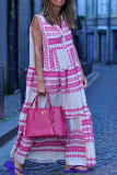 Fashion Sweet Geometric Split Joint V Neck Printed Dresses