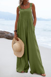 Casual Solid Patchwork Square Collar Loose Jumpsuits