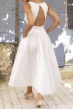 Fashion Street Solid Backless V Neck Princess Dresses