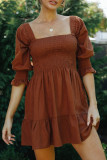 Fashion Street Solid Split Joint Square Collar Waist Skirt Dresses