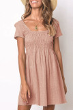 Fashion Casual Solid Split Joint Square Collar Pleated Dresses