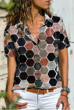 Casual Street Print Split Joint Buckle Shirt Collar Tops